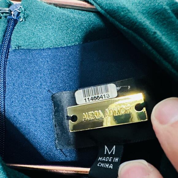 ALEXIA ADMOR Green Navy Colorblock Sleeveless Crepe Sheath Midi Dress Size M - Picture 9 of 13